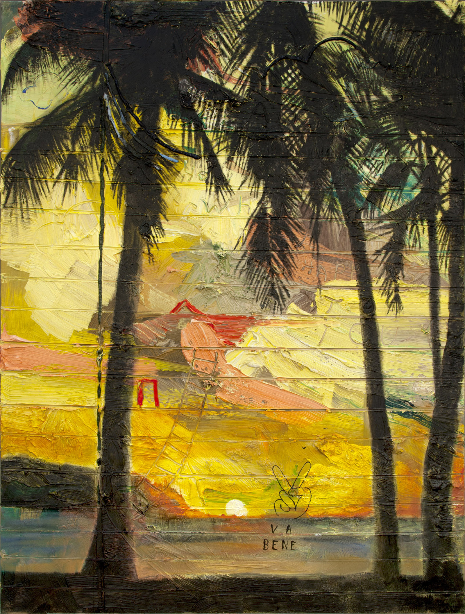 painting of a sunset beach with the words 