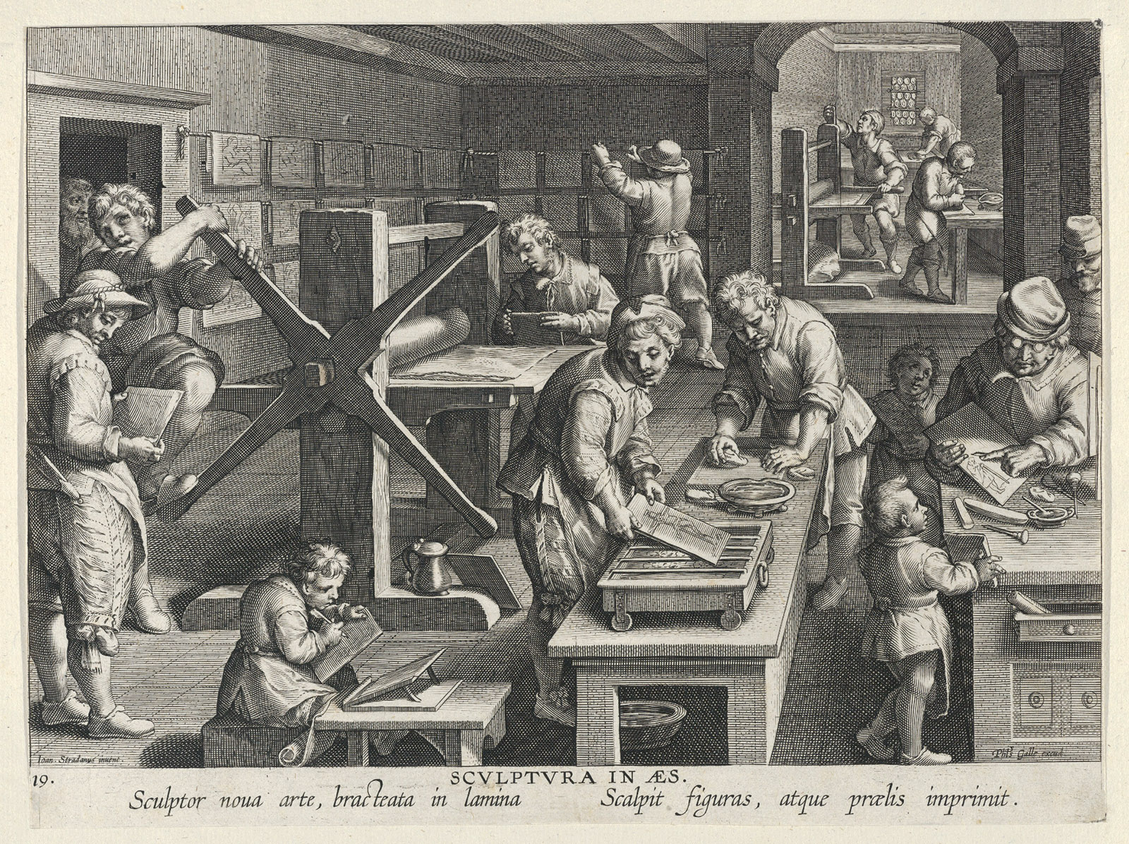 The Invention of Copper Engraving; engraving by Jan Collaert