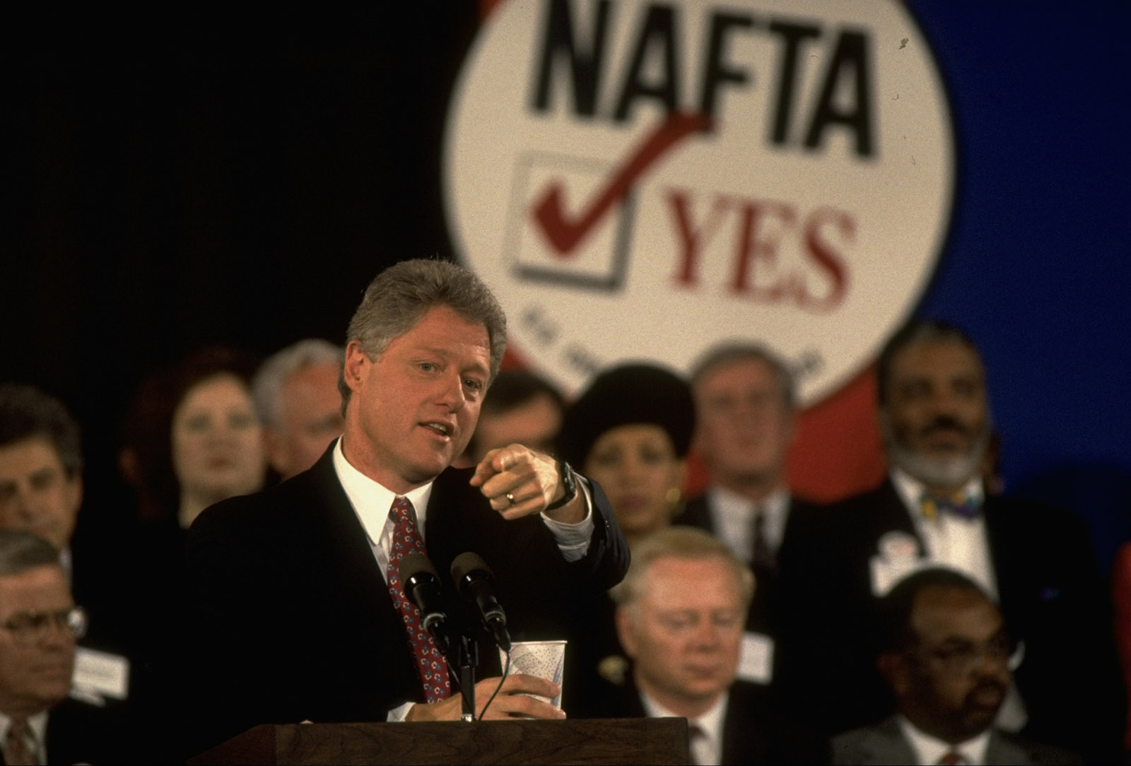 President Bill Clinton addressing a Chamber of Commerce group about NAFTA, 1993