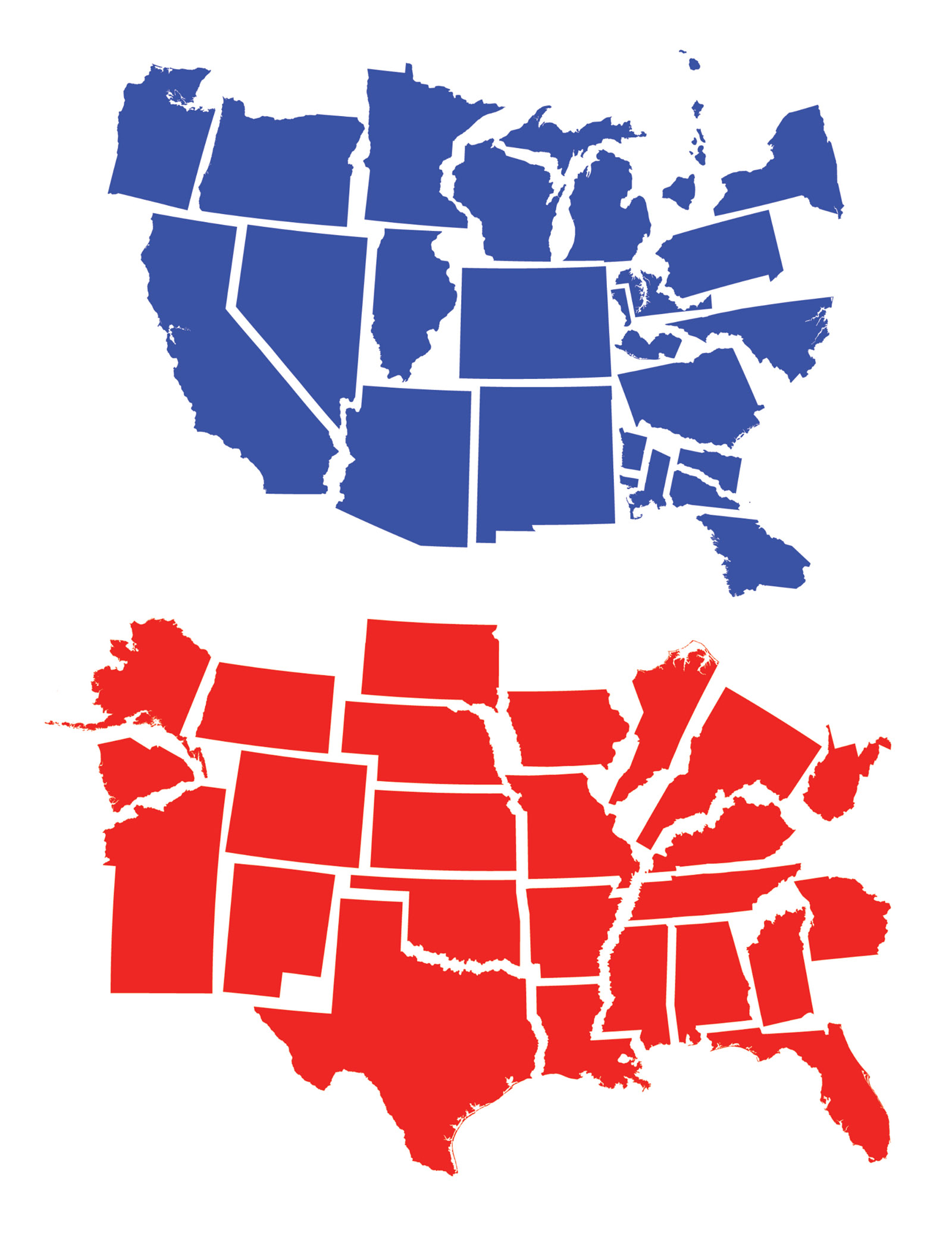illustration of separated blue and red states in the US