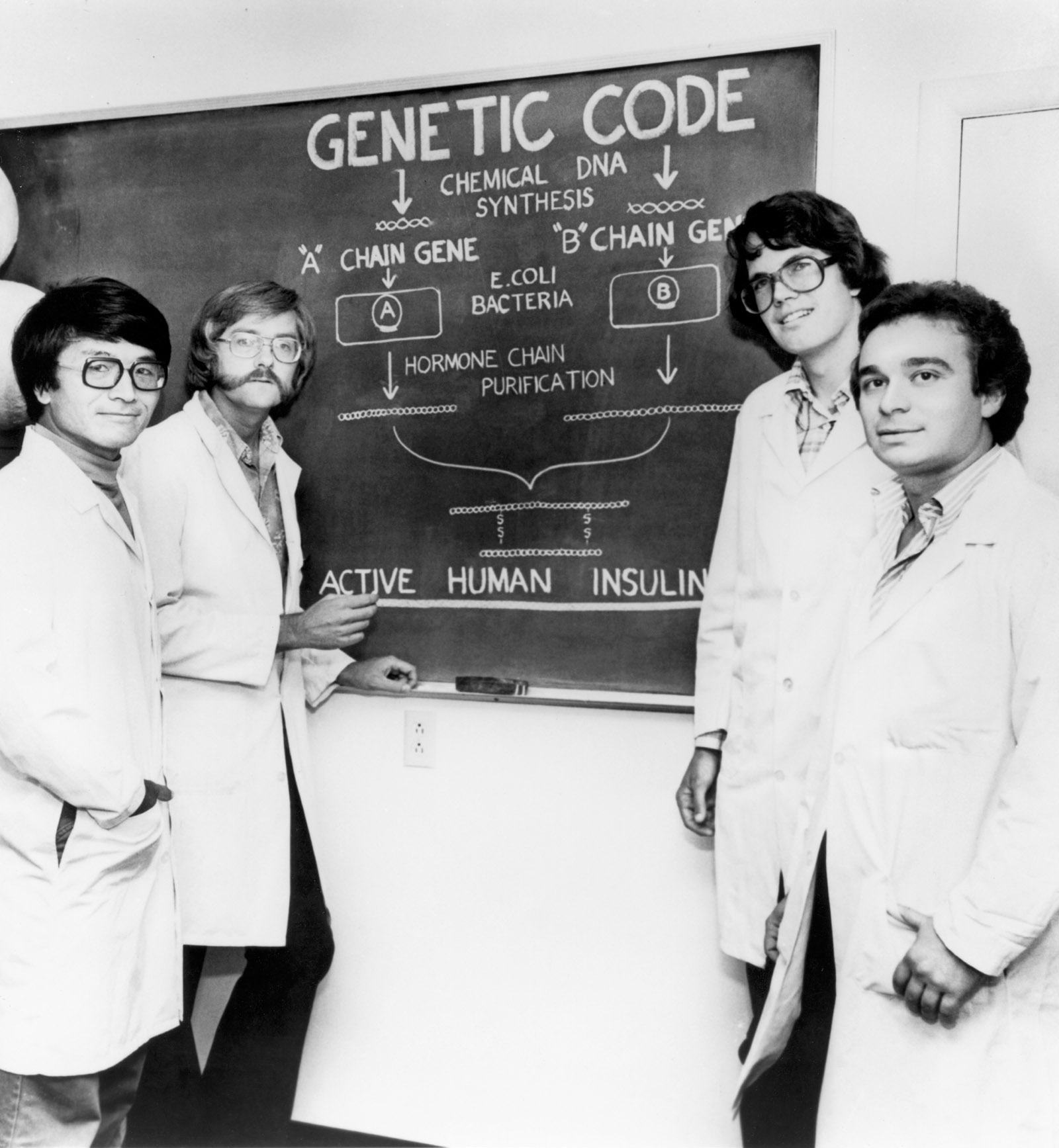 Members of the team that first synthesized human insulin, City of Hope National Medical Center