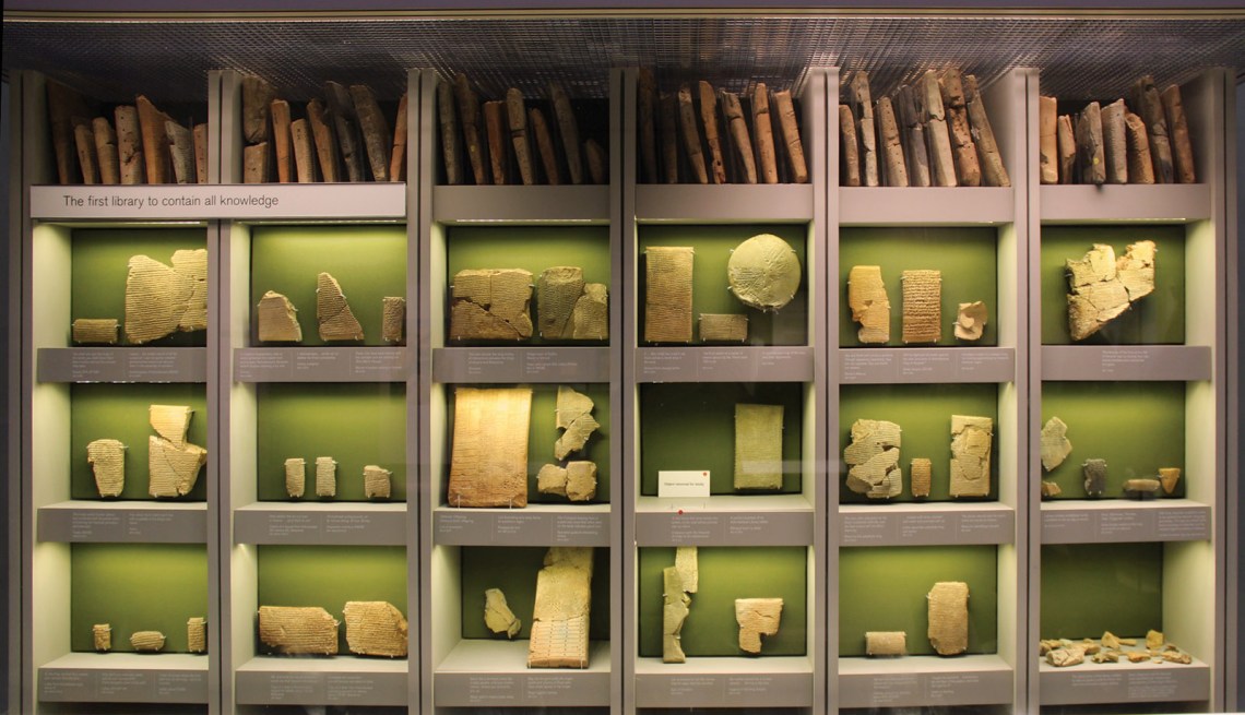 Tablets from the seventh-­century-­BCE Library of Ashurbanipal on display at the British Museum