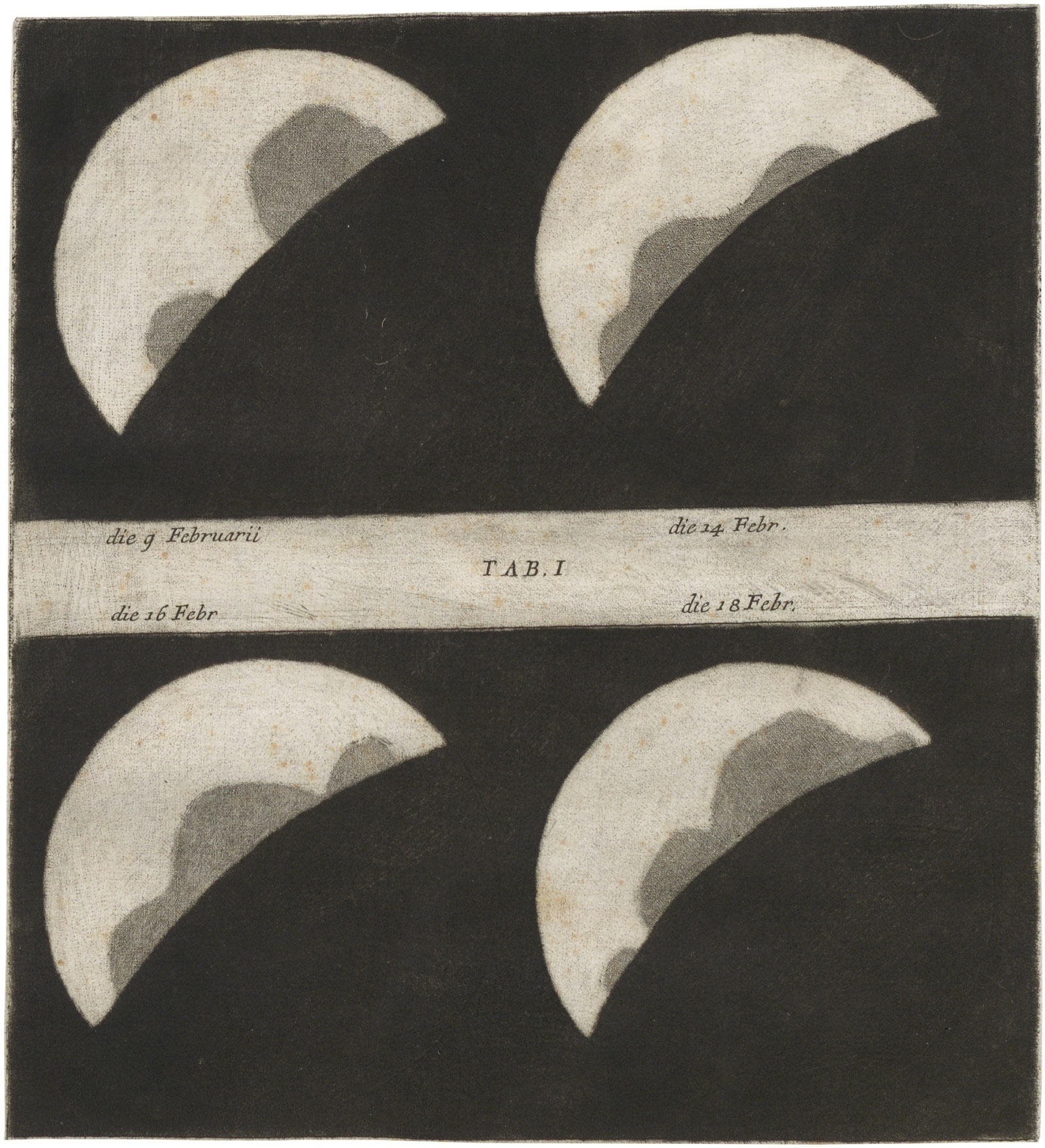 Four views of Venus; mezzotint from Francesco Bianchini’s Hesperi et Phosphori nova phaenomena sive observationes circa planetam Veneris