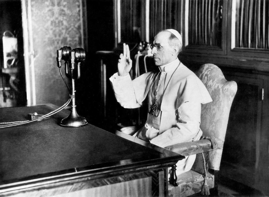 photo of Pope Pius XII giving a radio address