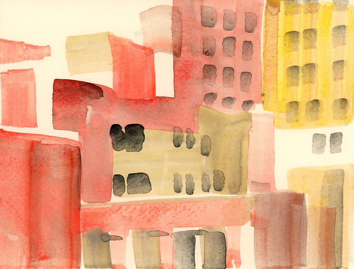Watercolor painting of buildings