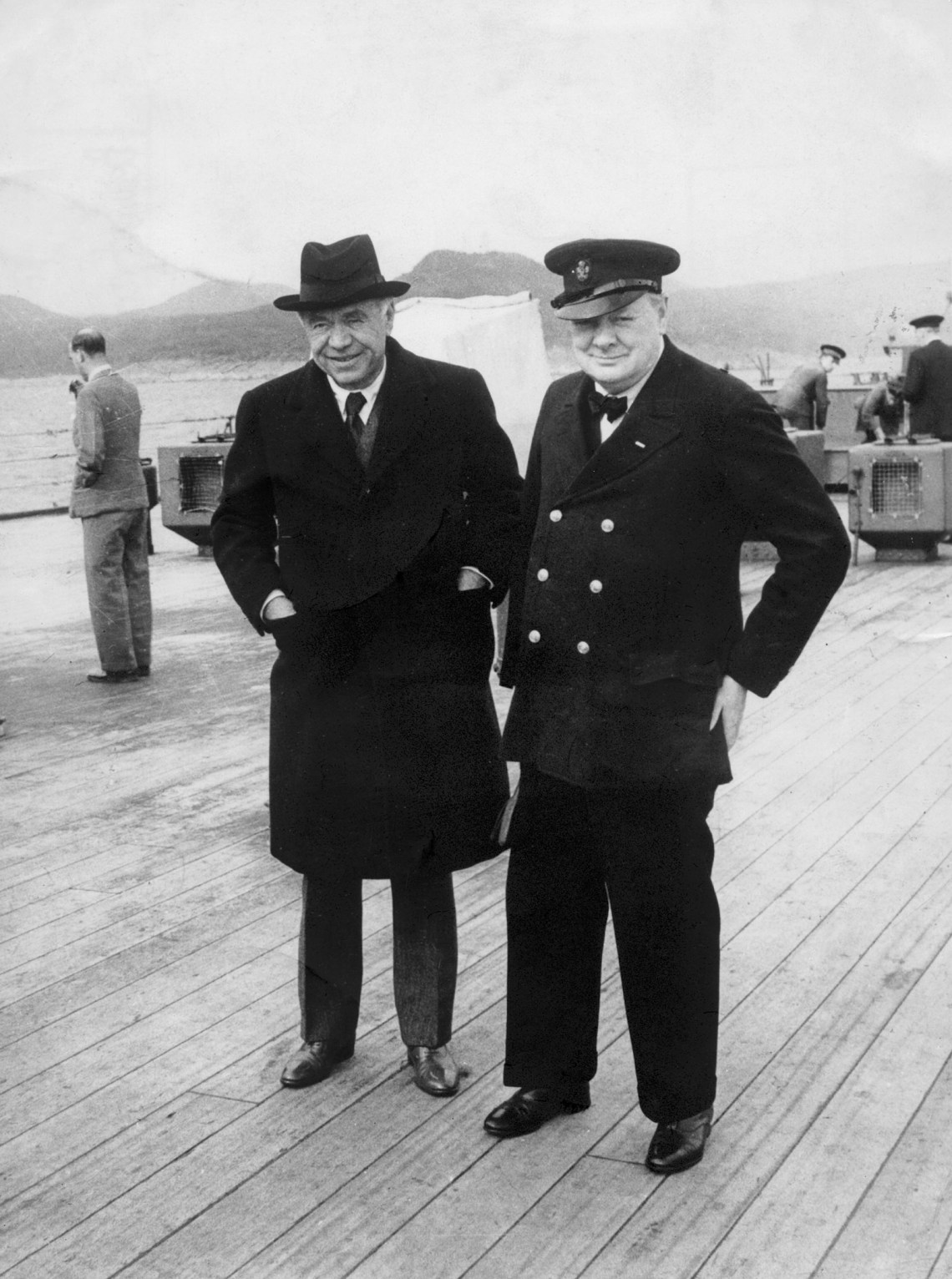 photo of Lord Beaverbrook and Winston Churchill on the HMS Prince of Wales during the Atlantic Conference, Newfoundland, Canada