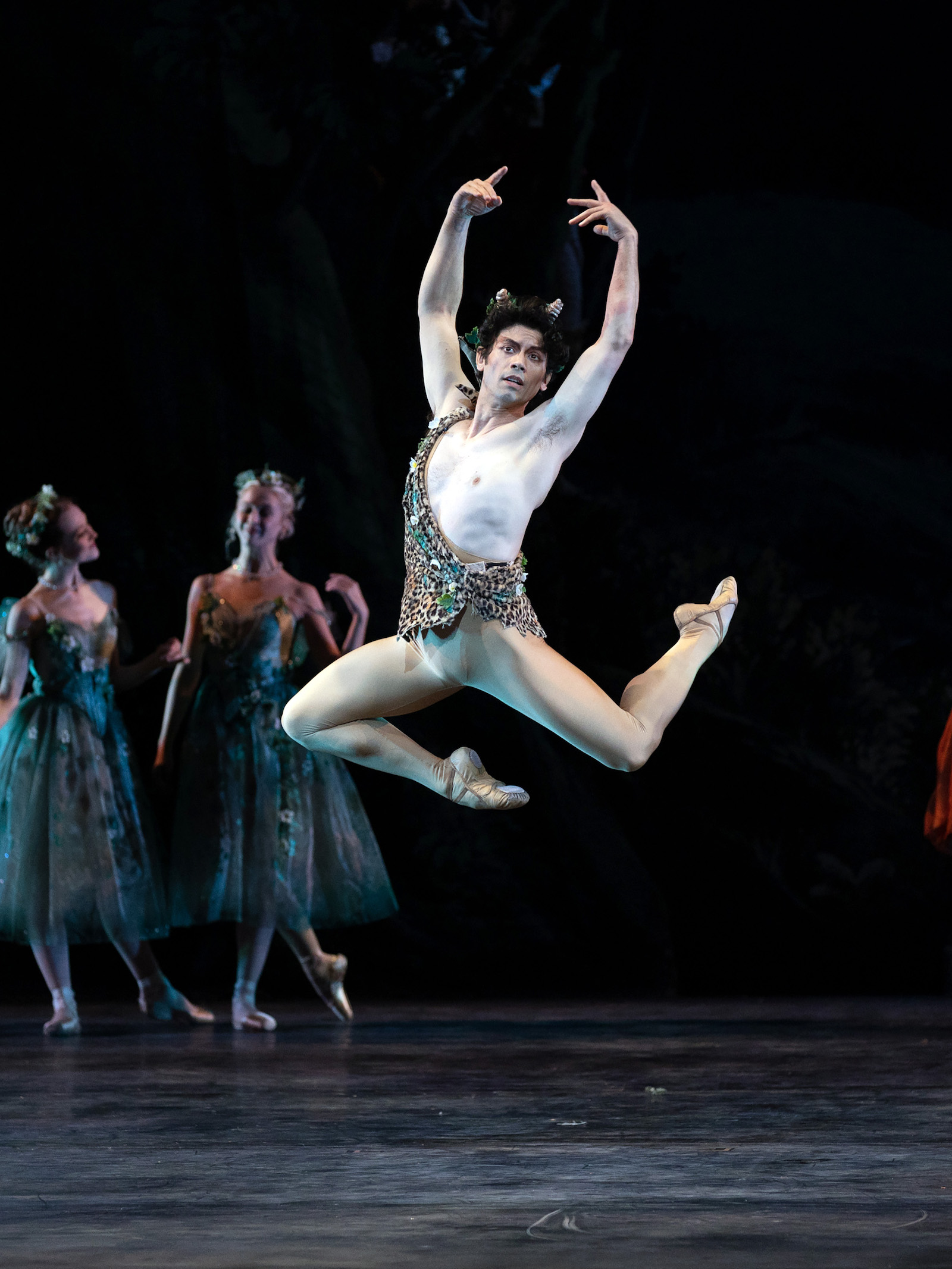 A ballet dancer leaping in midair
