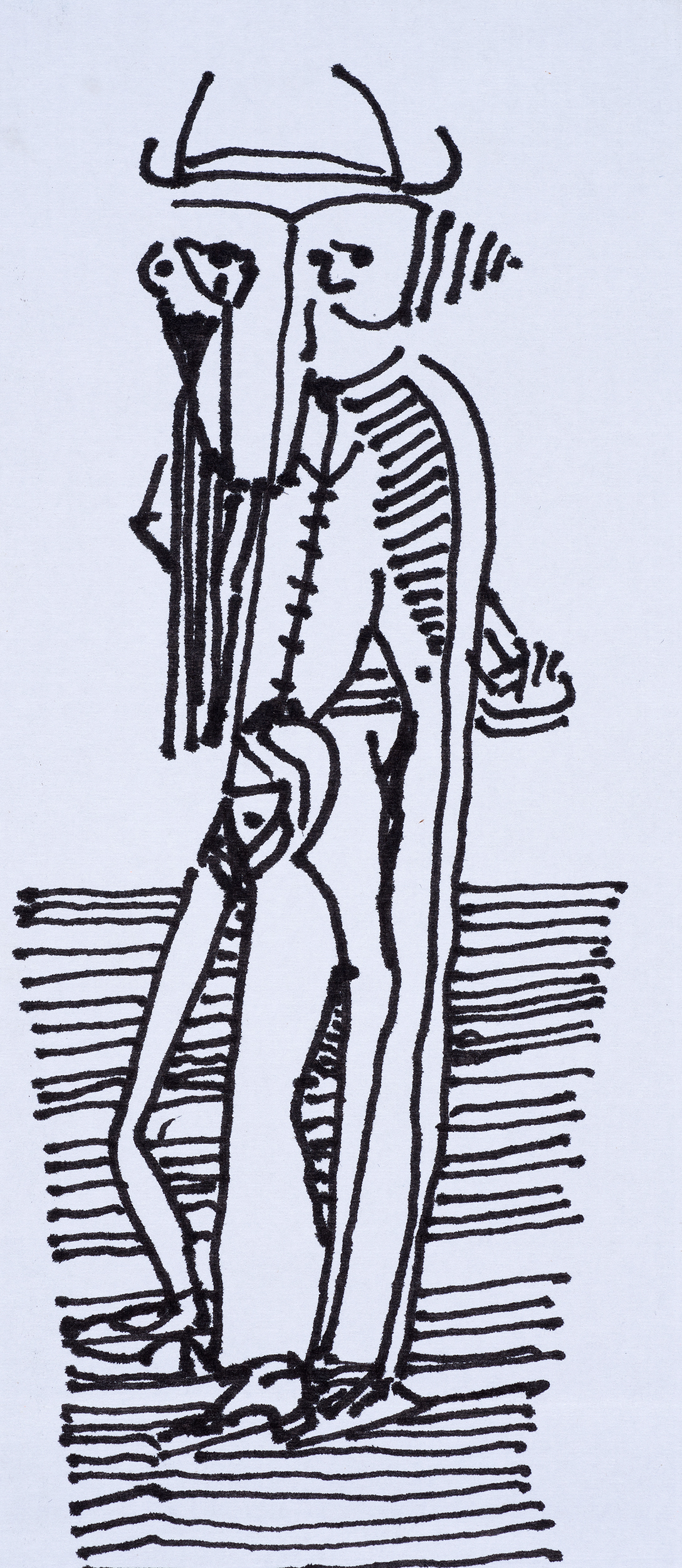 A narrow drawing of a human figure