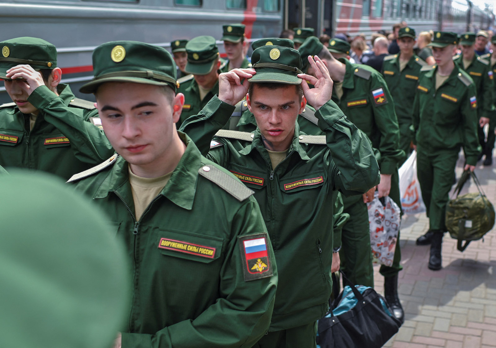Conscripts boarding a train, Omsk, Russia