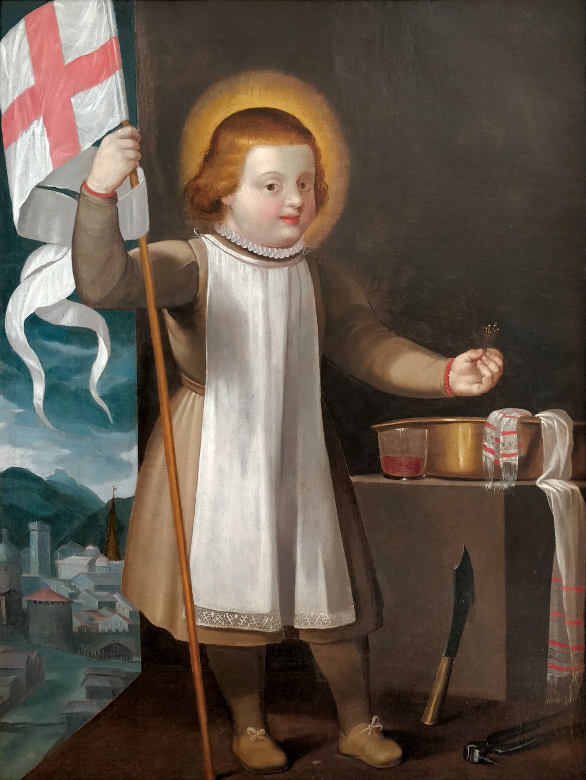 Simon of Trent with the symbols of his supposed martyrdom