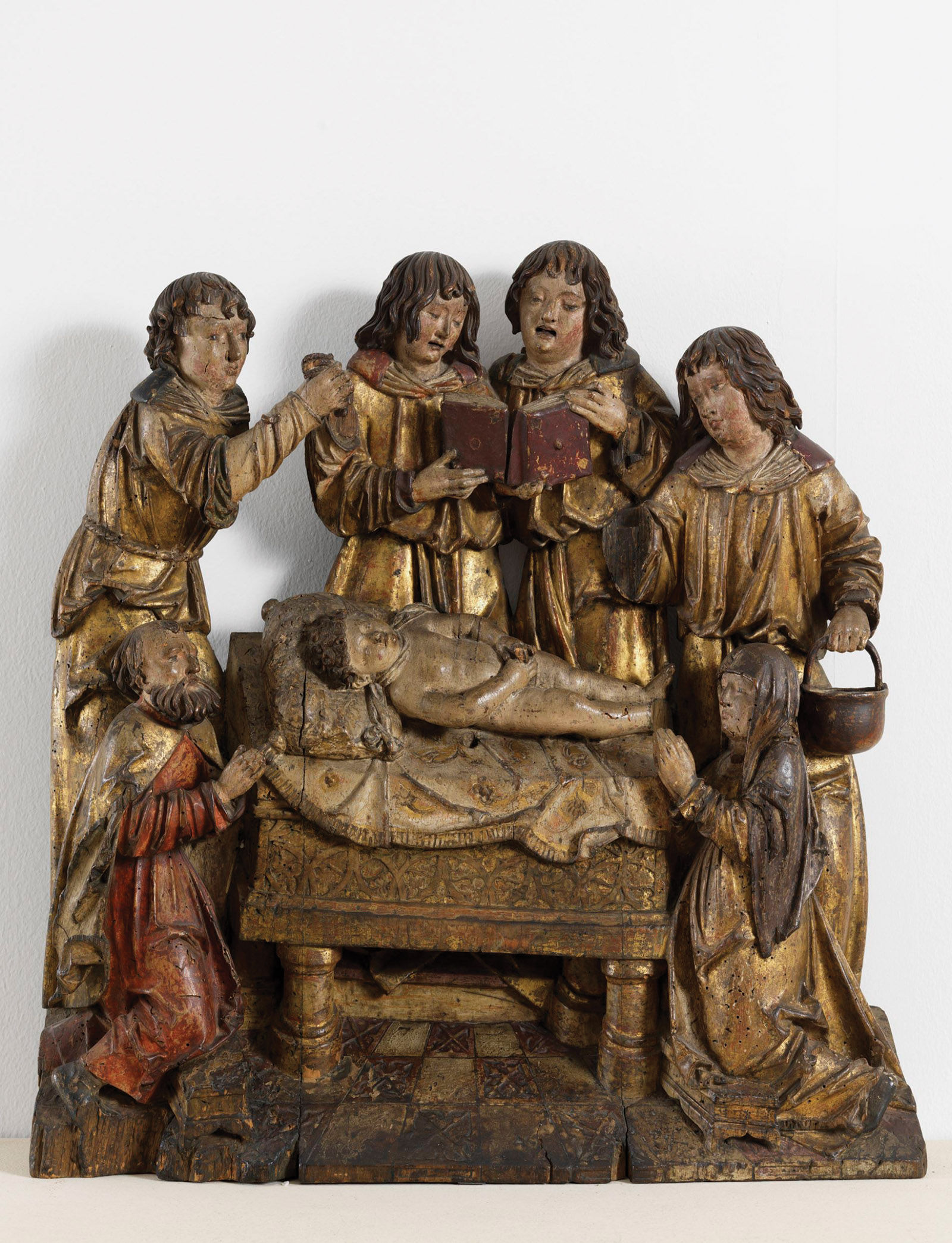 Wood carving of lamentation over the body of Simon of Trent