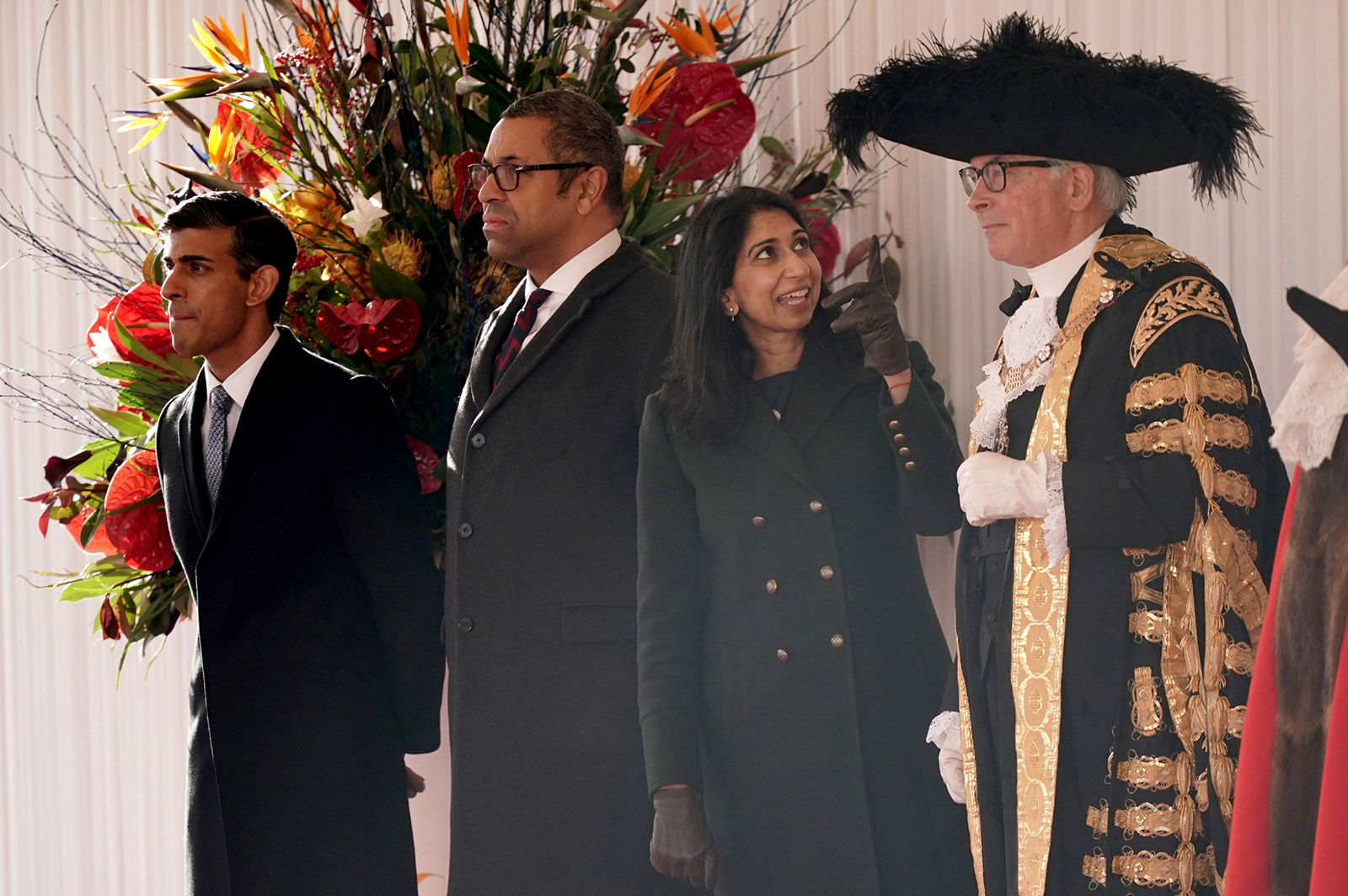 Prime Minister Rishi Sunak, Foreign Secretary James Cleverly, and Home Secretary Suella Braverman at the ceremonial welcome for visiting South African president Cyril Ramaphosa at Horse Guards Parade, London
