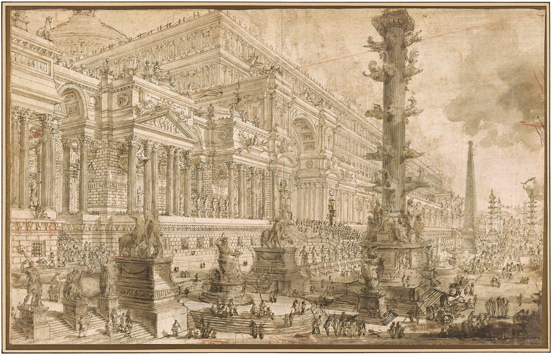 Architectural Fantasy with a Colossal Façade; drawing by Giovanni Battista Piranesi