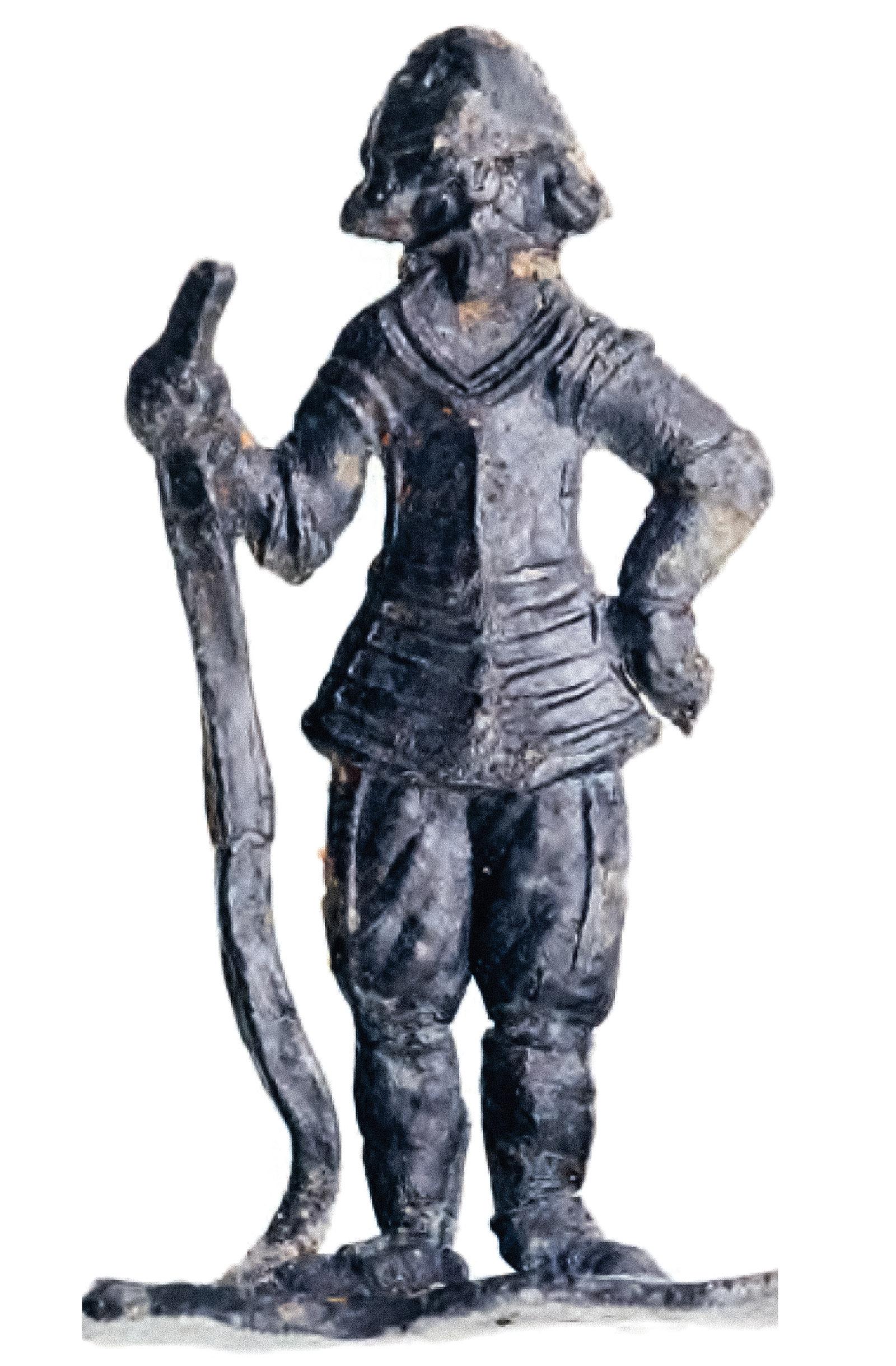 A metal toy of a pikeman from the Tudor era