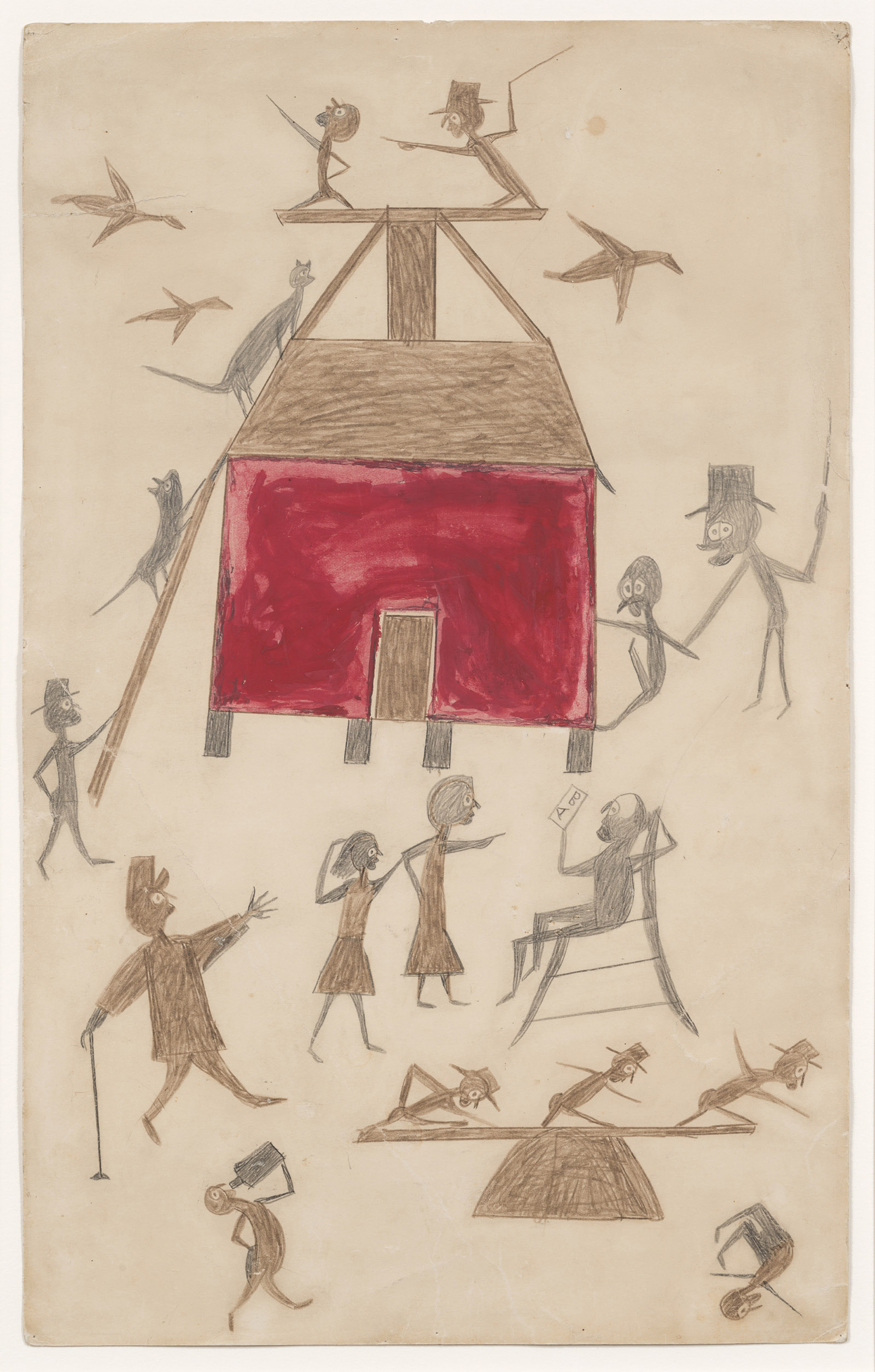 Red House with Figures; artwork by Bill Traylor