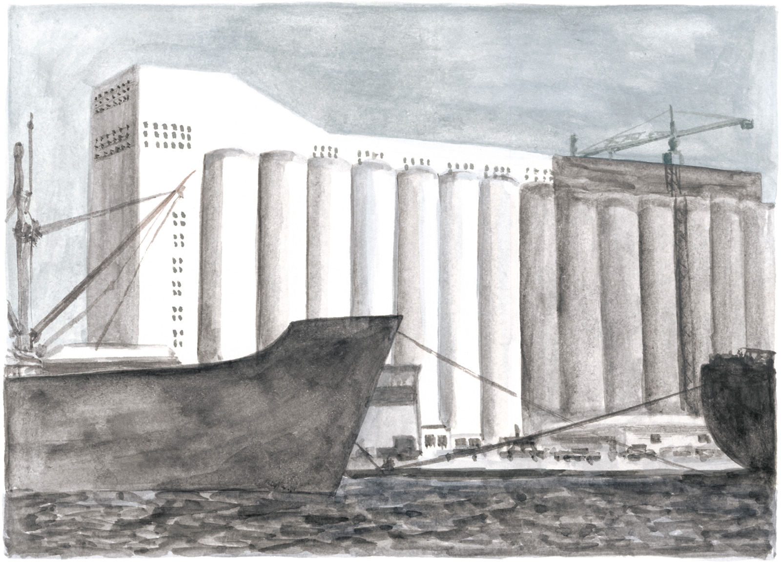 Grain silos at the port of Beirut under construction