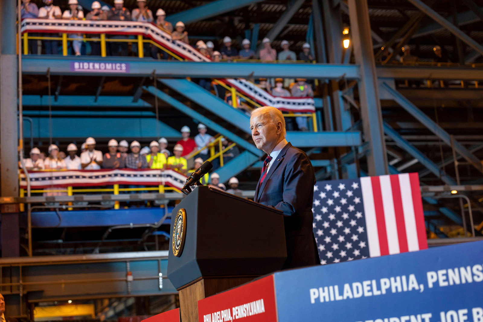 President Biden delivering remarks on the economy at the Philly Shipyard