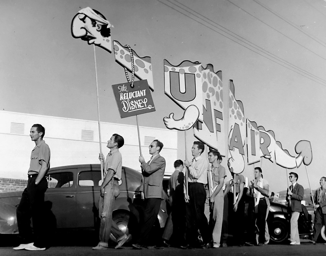 Disney strikers picketing the premiere of The Reluctant Dragon