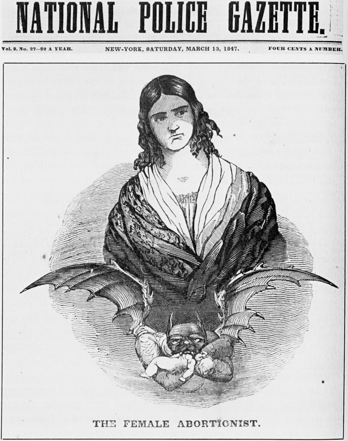 A cartoon depicting Ann Lohman, aka Madame Restell