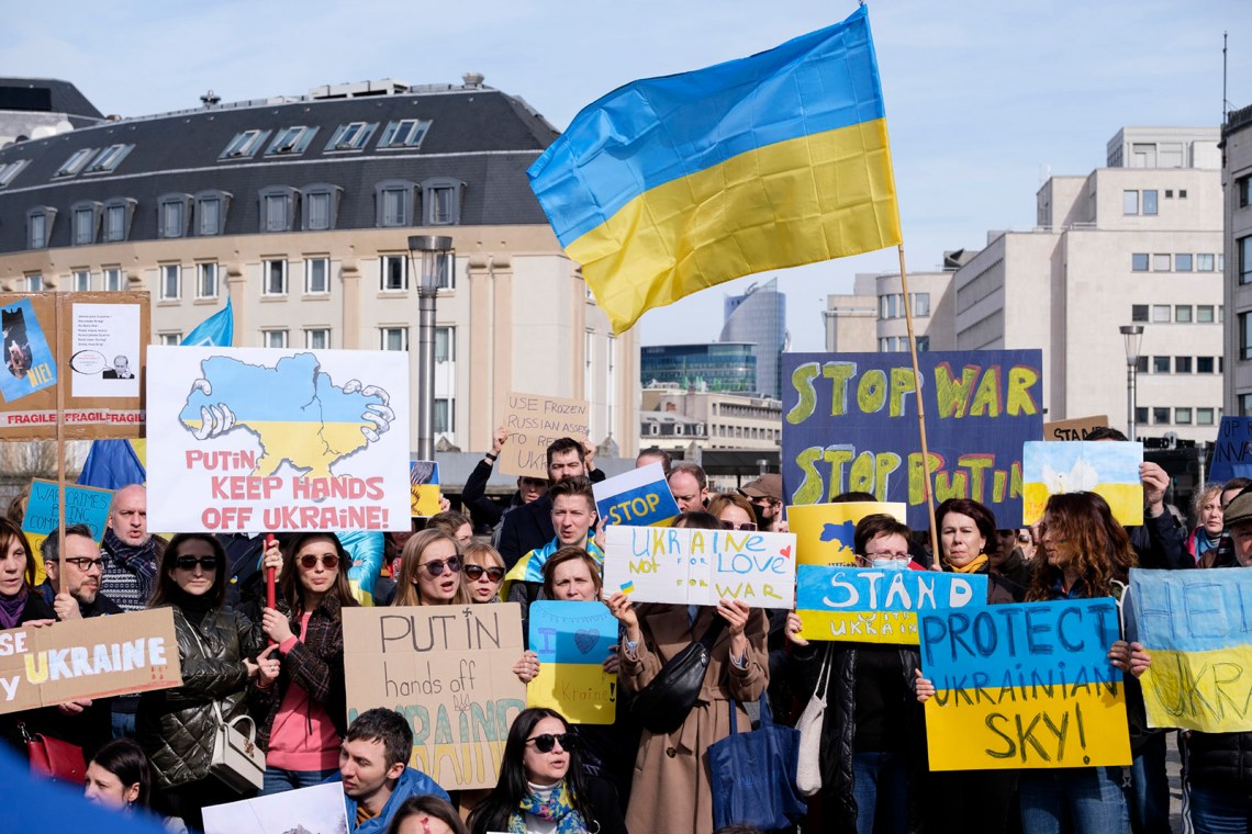 A demonstration against the Russian invasion of Ukraine, Brussels