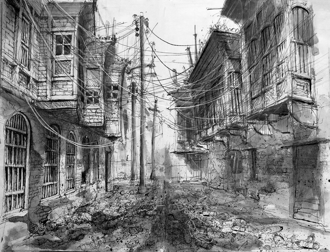 A sketch of a street in Iraq by Ghaith Abdul-Ahad from A Stranger in Your Own City
