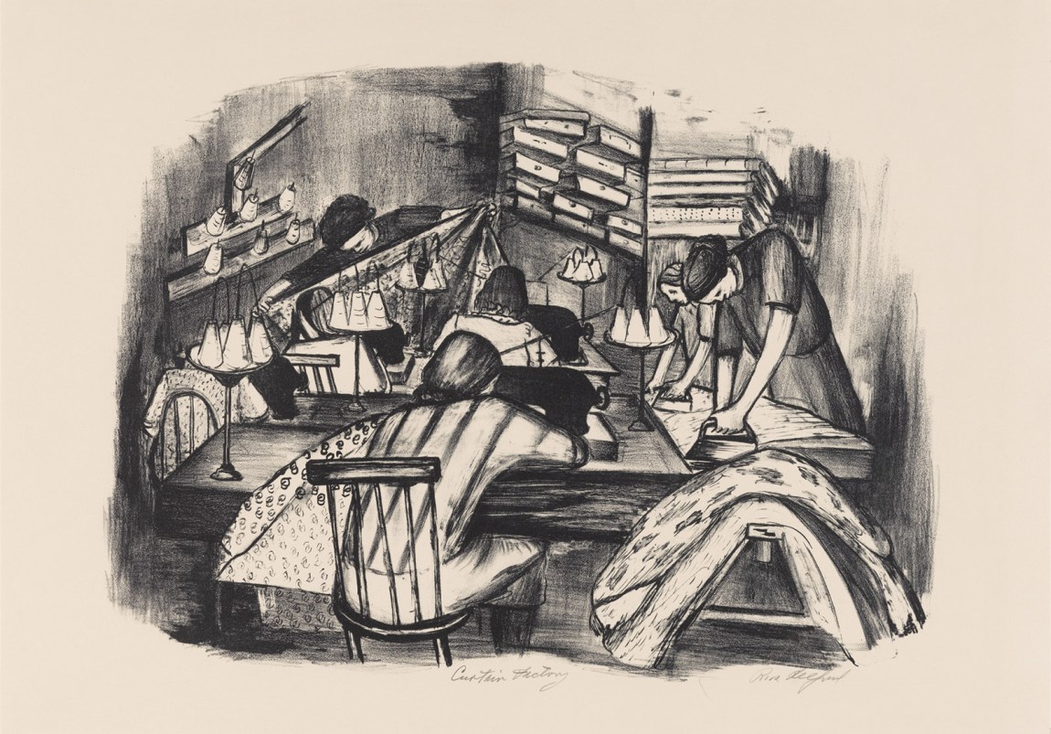 Curtain Factory; drawing by Riva Helfond